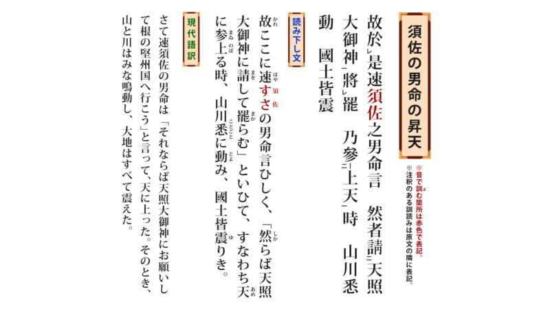 古事記「スサノヲ昇天①」（原文／読み下し文／現代語訳）