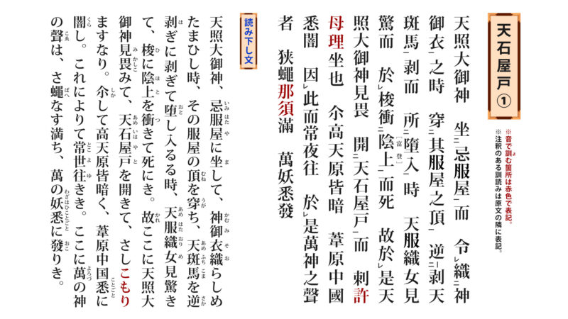 古事記「天岩屋戸①-1」（原文／読み下し文／現代語訳）